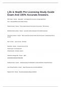  Life & Health Pre Licensing Study Guide Exam And 100% Accurate Answers.