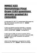 MMSC 423 Hematology Final Exam (183 questions already graded A+(SOLVED)