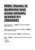 MIDI, Dante, & Audiente test exam already graded A+(PASSED).