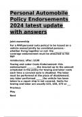 Personal Automobile Policy Endorsements 2024 latest update with answers.