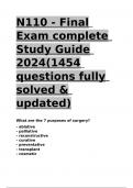 N110 - Final Exam complete Study Guide 2024(1454 questions fully solved & updated).