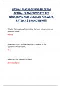 HAWAII MASSAGE BOARD EXAM  ACTUAL EXAM COMPLETE 120  QUESTIONS AND DETAILED ANSWERS  RATED A | BRAND NEW!!!