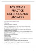 TOX EXAM 2 PRACTICE QUESTIONS AND ANSWERS