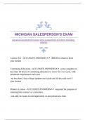 MICHIGAN SALESPERSON'S EXAM WITH GUARANTEED ACCURATE ANSWERS |VERIFIED