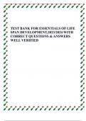 TEST BANK FOR ESSENTIALS OF LIFE SPAN DEVELOPMENT,2023/2024 WITH CORRECT QUESTIONS & ANSWERS WELL VERIFIED