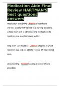 Medication Aide Final Review HARTMAN'S best questions answers 