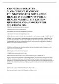 CHAPTER 14: DISASTER MANAGEMENT STANHOPE: FOUNDATIONS FOR POPULATION HEALTH IN COMMUNITY/PUBLIC HEALTH NURSING, 5TH EDITION QUESTIONS AND ANSWERS WITH SOLUTIONS 2024