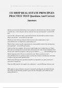 CE SHOP REAL ESTATE PRINCIPLES PRACTICE TEST Questions And Correct Answers