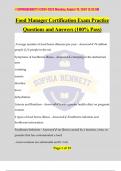 Food Manager Certification Exam Practice Questions and Answers (100% Pass)