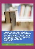 HERBICIDE CERTIFICATION- OHIO PESTICIDE APPLICATOR STUDY GUIDE- CORE PART 2 QUESTIONS WITH COMPLETE ANSWERS ALREADY PASSED!!