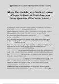 Kinn's The Administrative Medical Assistant - Chapter 16 Basics of Health Insurance. Exams Questions With Correct Answers.