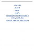 AQA 2024 A-level HISTORY 7042/2C Component 2C The Reformation in Europe, c1500–1564 Question paper and Mark scheme