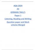 AQA 2024 AS GERMAN 7661/1 Paper 1 Listening, Reading and Writing Question paper and Mark scheme Merged