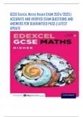 GCSE EDEXCEL MATHS HIGHER EXAM 2024/2025 | ACCURATE AND VERIFIED EXAM QUESTIONS AND ANSWERS FOR GUARANTEED PASS | LATEST UPDATE