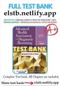 Test Bank for Advanced Health Assessment and Diagnostic Reasoning 4th Edition Rhoads 2024 RATED A++++