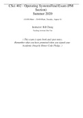 CSci 402 - Operating Systems Final Exam (PM Section) Summer 2020 (10:00:00am - 10:40:00am, Tuesday, August 4)   Instructor: Bill Cheng Teaching Assistant: Ben Yan