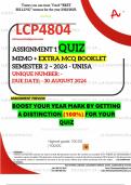 LCP4804 ASSIGNMENT 1 QUIZ MEMO - SEMESTER 2 - 2024 - UNISA - DUE : 30 AUGUST 2024 - UNIQUE NUMBER:- (DISTINCTION GUARANTEED)