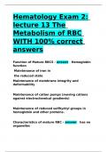 Hematology Exam 2 lecture 13 The Metabolism of RBC WITH 100- correct answers