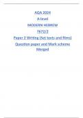 AQA 2024 A-level MODERN HEBREW 7672/2 Paper 2 Writing (Set texts and films) Question paper and Mark scheme Merged