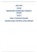 AQA 2024 A-level DESIGN AND TECHNOLOGY: PRODUCT DESIGN 7552/1 Paper 1 Technical Principles Question paper and Mark scheme Merged