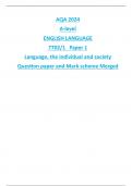 AQA 2024 A-level ENGLISH LANGUAGE7702/1Paper 1 Language, the individual and society Question paper and Mark scheme Merged