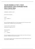 MATH MODELS UNIT 1 TEST QUESTIONS AND ANSWERS WITH SOLUTIONS 2024