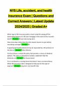 NYS Life, accident, and health insurance Exam | Questions and Correct Answers | Latest Update 2024/2025 | Graded A+