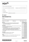 A LEVEL MATHEMATICS 2020 paper 1,2,3 Marking scheme