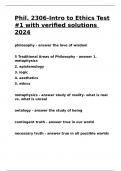 Phil. 2306-Intro to Ethics Test -1 with verified solutions 2024