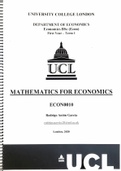 ECON0010 (ECON0006) (Mathematics for Economics) Term 1 Summary - UCL Economics BSc (ISBN: 9781784991487 )