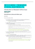 NR 510 WEEK 1 RESEARCH  ETHICAL QUIZ RESULTS.