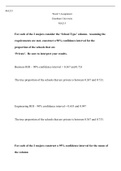 MA215   W5Assignment2.docx  MA215  Week 5 Assignment Grantham University MA215  For each of the 2 majors consider the ˜School Type™ column.  Assuming the requirements are met, construct a 90% confidence interval for the proportion of the schools that are 