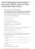 FIN 515 Managerial Finance Week 4 Discussion 1 Market Value of a Stock Versus DDM Value Answer,WELL EXPLAINED.