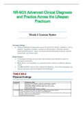 NR603 / NR-603 Week 1 Lesson Notes (Latest): Advanced Clinical Diagnosis and Practice Across the Lifespan Practicum - Chamberlain