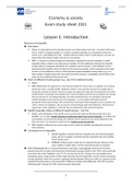 Economy & Society Study Sheet: Summaries of all Chapters, Key Terminology Thesaurus, Exam Question Help