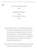 week 8.edited.docx  NR351  Week 8: AACN Essentials and your Future Practice  Chamberlain University College of Nursing  NR351-Transitional in Professional Nursing  The AACN I selected is Essential V111: professional and professional values. I chose essent