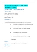 BIO 101 METABOLISM UNIT ASSESSMENT