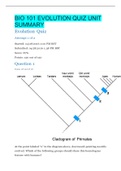 BIO 101 EVOLUTION QUIZ UNIT SUMMARY