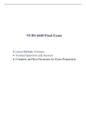 NURS 6640 Final Exam (5 Versions, 375 Q & A, Latest-2021) / NURS 6640N Final Exam / NURS6640 Final Exam / NURS6640N Final Exam |Verified and 100% Correct Q & A, Complete Document for Exam|