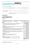 AQA A LEVEL MATHEMATICS PAPER 1 JUNE 2020 | QUESTION PAPER