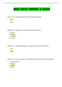 BIO 2015 WEEK 3 QUIZ:LATEST 2021 | BEST DOCUMENT FOR EXAM PREPARATIONS