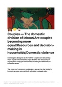 Couples — The domestic division of labour are couple becoming more equal resources and decision