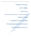 Walden University, ACCT 1004S, Unit 4 Test, Summer Exam, Complete Correct Solutions Test bank Questions and Answers (Latest Update), Score A+