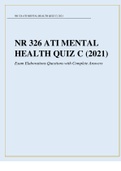 NR 326 ATI MENTAL HEALTH QUIZ C (2021) Exam Elaborations Questions with Complete Answers