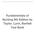 Fundamentals of Nursing 9th Edition by Taylor, Lynn, Bartlett Test Bank