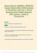 Exam 2 Review: BIOS251 / BIOS 251 (Latest Update 2024 / 2025) Anatomy & Physiology I with Lab | Review Questions with Verified Answers| 100% Correct | Grade A - Chamberlain