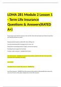 LOMA 281 Module 2 Lesson 1 - Term Life Insurance Questions & Answers(RATED A+)