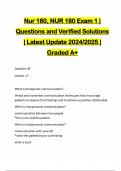 Nur 180, NUR 180 Exam 1 | Questions and Verified Solutions | Latest Update 2024/2025 | Graded A+