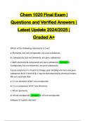 Chem 1020 Final Exam | Questions and Verified Answers | Latest Update 2024/2025 | Graded A+