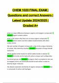 CHEM 1020 FINAL EXAM | Questions and correct Answers | Latest Update 2024/2025 | Graded A+